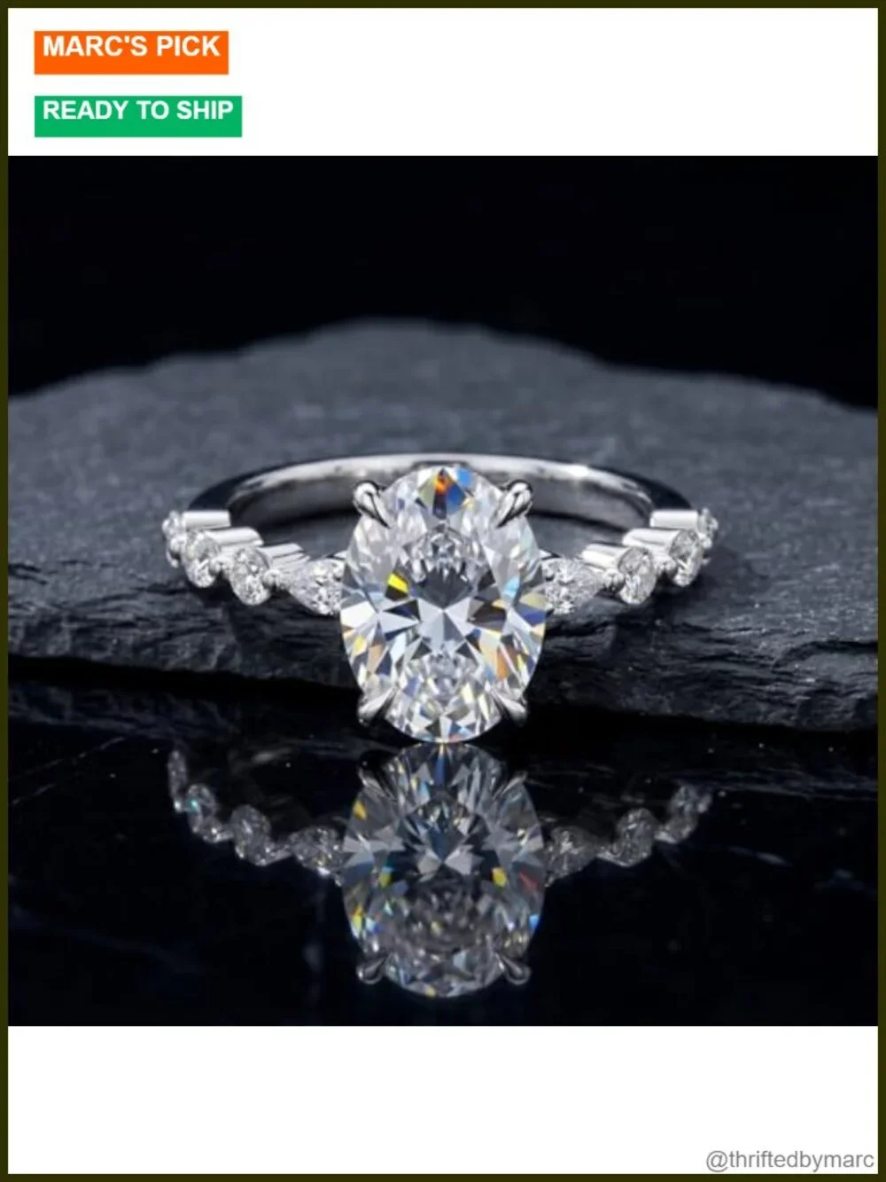 2 CT Oval Moissanite Engagement Ring with Marquise Band 925 Sterling Silver 18k
